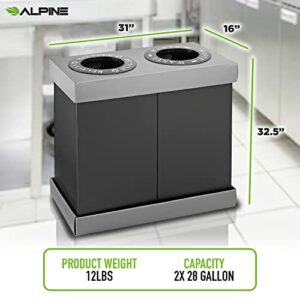 Alpine Double Recycling Center - Plastic/Cardboard Recycle Trash Bin - Two 28 Gallon Bins - Ideal for Offices, Restaurants, Hospitals, Schools, Cafeterias - 56 Gallons Total Capacity (2 Bins)