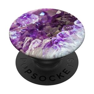 purple caverns geode phone grip purple amethyst mineral rock popsockets popgrip: swappable grip for phones & tablets