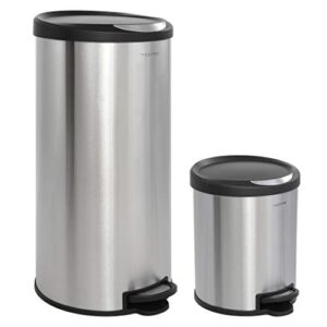 happimess HPM1001A Oscar Round 8-Gallon Step-Open Trash Can with Free Mini Trash Can, Modern, Fingerprint Proof for Home, Kitchen, Office, Large:7.9 Gallon Small:1.3 Gallon, Stainless Steel