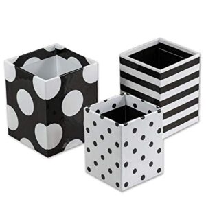 Schoolgirl Style Simply Stylish 3-Piece Polka Dot Pencil Cup Holder Set, Assorted Black and White Pencil Cup Holders, Classroom Supplies Organizer for Desk Organization, Black & White Classroom Décor