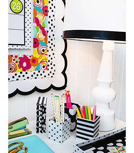 Schoolgirl Style Simply Stylish 3-Piece Polka Dot Pencil Cup Holder Set, Assorted Black and White Pencil Cup Holders, Classroom Supplies Organizer for Desk Organization, Black & White Classroom Décor