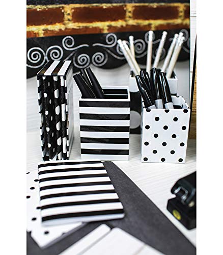 Schoolgirl Style Simply Stylish 3-Piece Polka Dot Pencil Cup Holder Set, Assorted Black and White Pencil Cup Holders, Classroom Supplies Organizer for Desk Organization, Black & White Classroom Décor