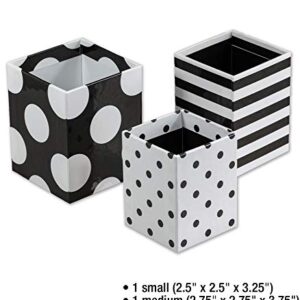 Schoolgirl Style Simply Stylish 3-Piece Polka Dot Pencil Cup Holder Set, Assorted Black and White Pencil Cup Holders, Classroom Supplies Organizer for Desk Organization, Black & White Classroom Décor