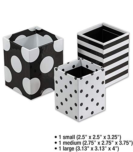 Schoolgirl Style Simply Stylish 3-Piece Polka Dot Pencil Cup Holder Set, Assorted Black and White Pencil Cup Holders, Classroom Supplies Organizer for Desk Organization, Black & White Classroom Décor