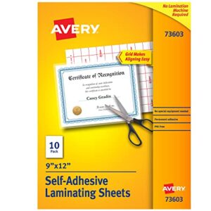avery clear laminating sheets, 9" x 12", permanent self-adhesive, 10 sheets (73603)