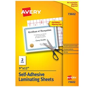 avery clear laminating sheets, 9" x 12", permanent self-adhesive, 2 sheets (73602)