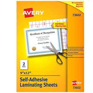 Avery Clear Laminating Sheets, 9" x 12", Permanent Self-Adhesive, 2 Sheets (73602)