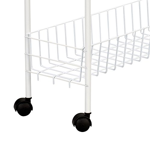 Household Essentials 05121 Slim Line 3-Tier Metal Storage Cart | Laundry Room Rolling Organizer | White