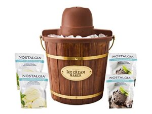 nostalgia icmw400bun wood bucket ice cream maker sample pack, 4-qt, brown