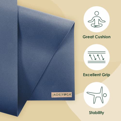 JadeYoga Harmony Yoga Mat - Durable & Thick Gym Fitness Mat, Non-Slip Natural Rubber Yoga Mat - Home Exercise & Stretching Mat, Workout Mat- Yoga, Pilate & Meditation Women & Men (Midnight Blue, 68'')