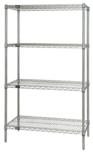 quantum storage systems wr63-2436c starter kit for 63" high 4-tier wire shelving unit, chrome finish, 800 lb. per shelf capacity, 24" width x 36" length x 63" height