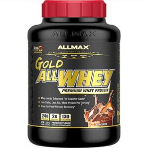 allmax nutrition - gold allwhey protein powder, whey protein blend for strength and muscle gains, post workout recovery, gluten free, 24 grams of protein, chocolate, 5 pound