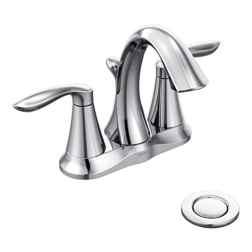 Moen Eva Chrome Two-Handle Centerset Bathroom Sink Faucet with Drain Assembly for 3-hole Installation Setups, 6410