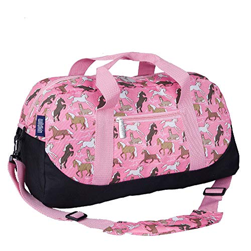 Wildkin Kids Overnighter Duffel Bags for Boys & Girls, Perfect for Early Elementary Sleepovers Duffel Bag for Kids, Carry-On Size & Ideal for School Practice or Overnight Travel Bag (Horses in Pink)