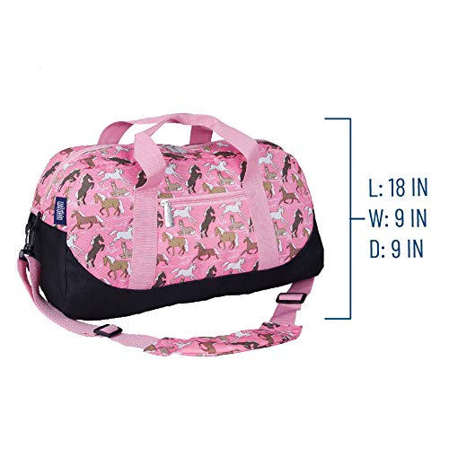 Wildkin Kids Overnighter Duffel Bags for Boys & Girls, Perfect for Early Elementary Sleepovers Duffel Bag for Kids, Carry-On Size & Ideal for School Practice or Overnight Travel Bag (Horses in Pink)