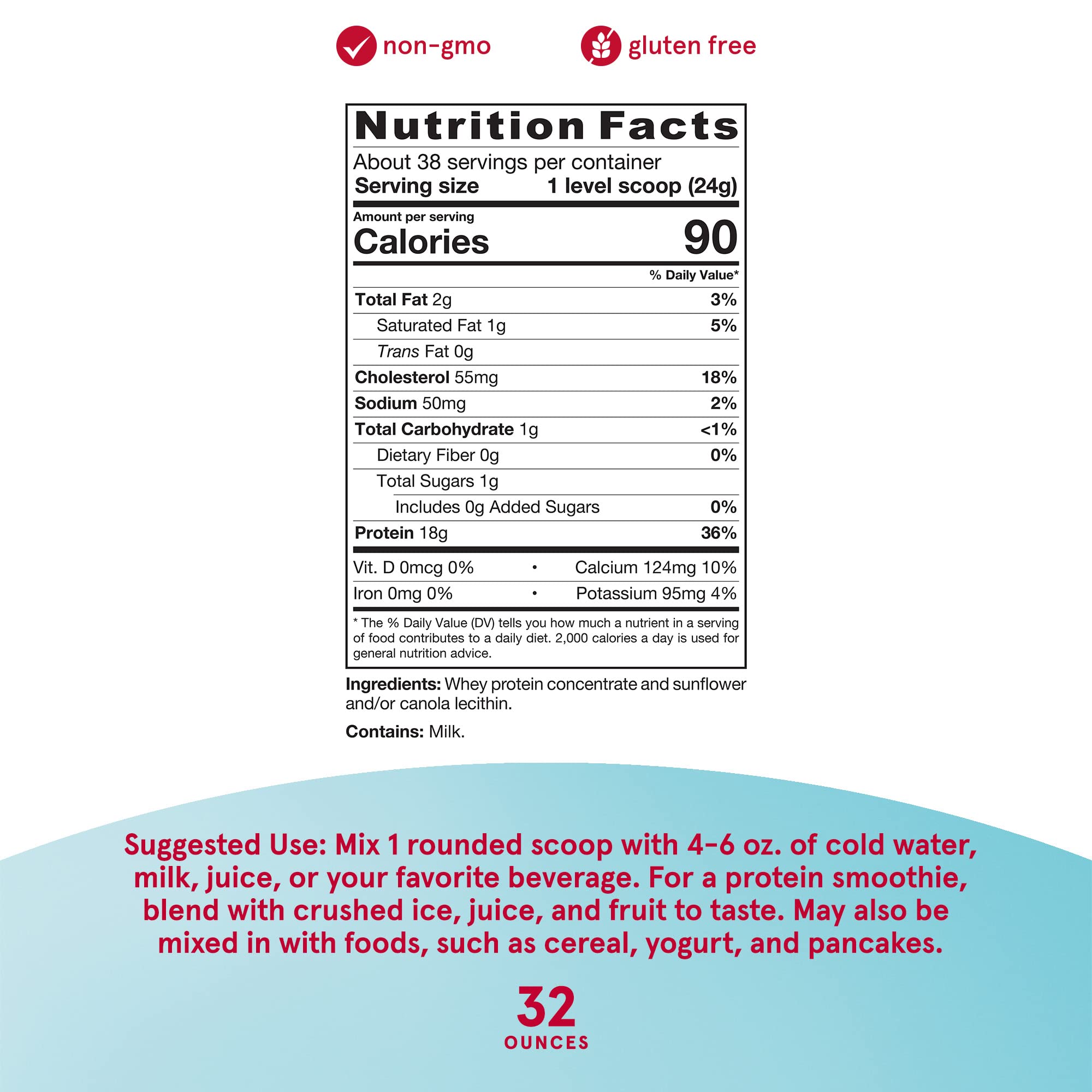 Jarrow Formulas Whey Protein, Unflavored - 32 oz (2 lb) 908 g Powder Dietary Supplement - 18 g Protein, 3.8 g BCAAs & Glutamine per Serving - Approx. 38 Servings - Supports Muscle Funtion & Recovery