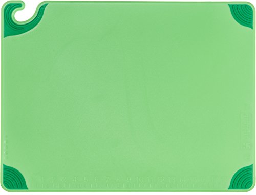 San Jamar Saf-T-Grip Plastic Cutting Board with Safety Hook, 18" x 24" x 0.5", Green