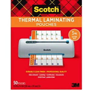 Scotch Thermal Laminating Pouches, 50 Pack Laminating Sheets, 3 Mil, 8.9 x 11.4 Inches, Education Supplies & Craft Supplies, For Use With Thermal Laminators, Letter Size Sheets (TP3854-50)