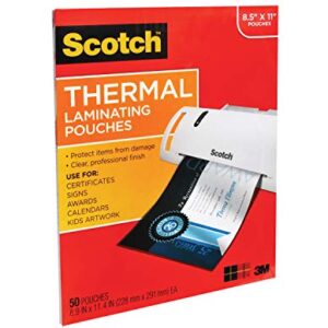 Scotch Thermal Laminating Pouches, 50 Pack Laminating Sheets, 3 Mil, 8.9 x 11.4 Inches, Education Supplies & Craft Supplies, For Use With Thermal Laminators, Letter Size Sheets (TP3854-50)