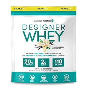 Designer Wellness, Designer Whey, Natural Protein Powder with Probiotics, Fiber, and Key B-Vitamins for Energy, Gluten-Free, French Vanilla, 2 lb