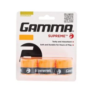 gamma sports supreme overgrip for tennis, pickleball, squash, badminton, and racquetball racquets, 3-pack, orange