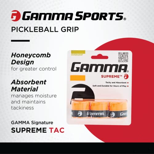 GAMMA Sports Supreme Overgrip for Tennis, Pickleball, Squash, Badminton, and Racquetball Racquets, 3-Pack, Orange