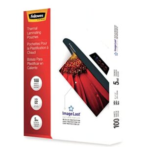 fellowes thermal laminating pouches, imagelast, jam free, letter size, 5 mil, 100 pack (52040)