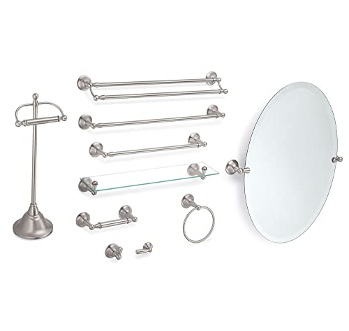 Moen Sage Collection Spot Resist Brushed Nickel 24-Inch Double-Towel Bar, Wall Mounted Bath Towel Hanger with Two Rods, DN6822BN