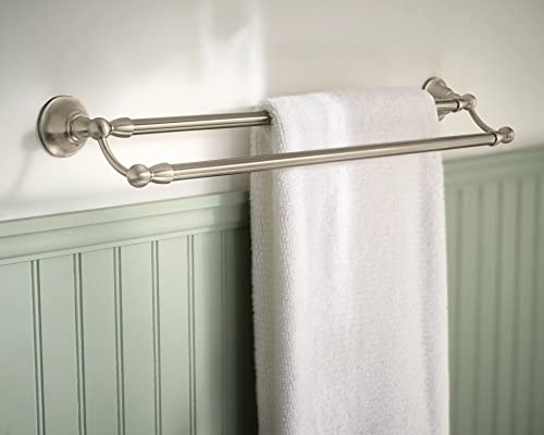 Moen Sage Collection Spot Resist Brushed Nickel 24-Inch Double-Towel Bar, Wall Mounted Bath Towel Hanger with Two Rods, DN6822BN