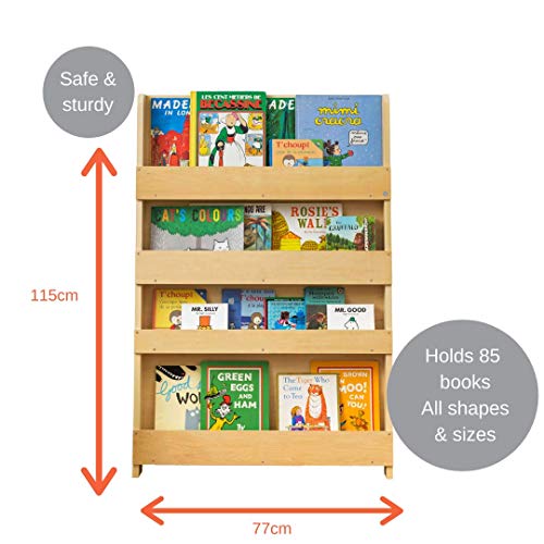 Tidy Books Kids Bookshelf (Age 0-10) Wall Bookcase for Kids Room, Natural, Wood, Montessori Bookshelf, Front Facing Bookshelf, 45 x 30 x 3 in, Eco Friendly, Handmade, The Original Since 2004.