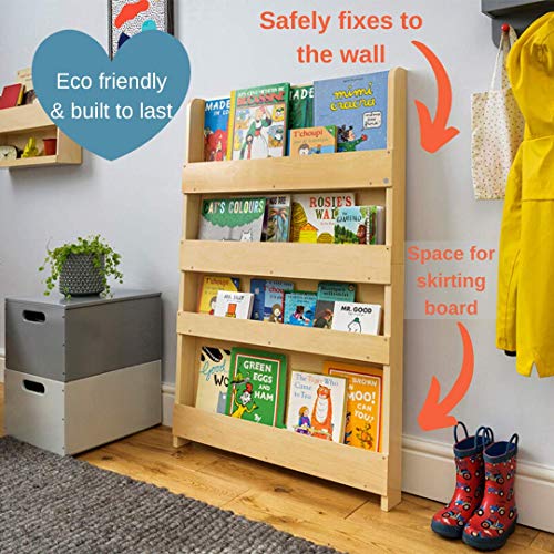 Tidy Books Kids Bookshelf (Age 0-10) Wall Bookcase for Kids Room, Natural, Wood, Montessori Bookshelf, Front Facing Bookshelf, 45 x 30 x 3 in, Eco Friendly, Handmade, The Original Since 2004.