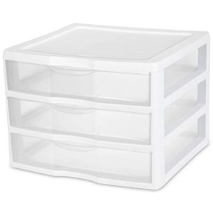 Sterilite 20938003 Wide 3 Drawer Unit, White Frame with Clear Drawers, 3-Pack