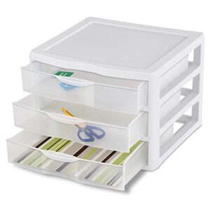 Sterilite 20938003 Wide 3 Drawer Unit, White Frame with Clear Drawers, 3-Pack