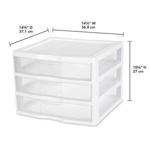 Sterilite 20938003 Wide 3 Drawer Unit, White Frame with Clear Drawers, 3-Pack