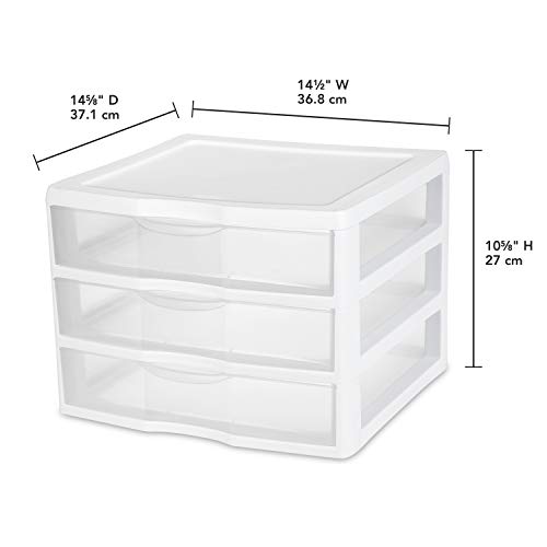 Sterilite 20938003 Wide 3 Drawer Unit, White Frame with Clear Drawers, 3-Pack