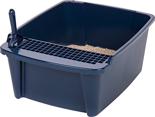 IRIS USA Large Split Hood Cat Litter Box with Front Door Flap and Scoop, Split Lid Hooded Kitty Litter Tray with Entry Gate for Privacy and Keeping Litter Inside, Navy