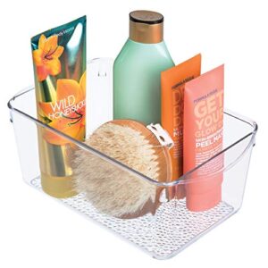 idesign rain plastic bathroom cosmetic organizer with handles, storage bin for makeup, contact lenses, solution, cotton balls, 6" x 10.25" x 4.25" - clear