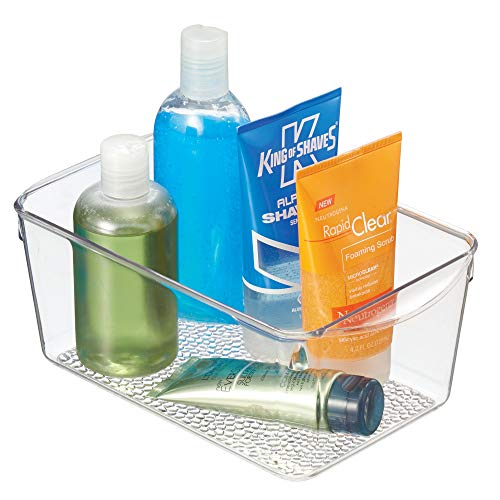 iDesign Rain Plastic Bathroom Cosmetic Organizer with Handles, Storage Bin for Makeup, Contact Lenses, Solution, Cotton Balls, 6" x 10.25" x 4.25" - Clear