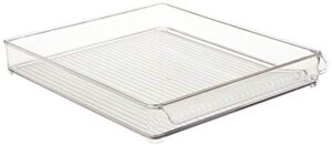 idesign plastic refrigerator and freezer storage organizer tray with handle for kitchen, pantry, shelf, counter, bpa-free, 14.5" x 12" x 2", clear
