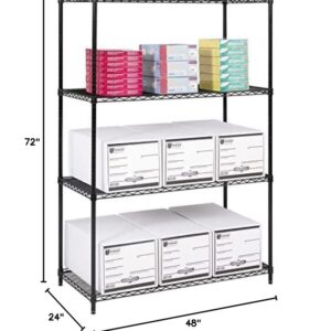 Safco Products 5294BL Industrial Wire Shelving Starter Unit 48" W x 24" D x 72" H (Add-On Unit and Extra Shelf Pack Sold Separately), Black