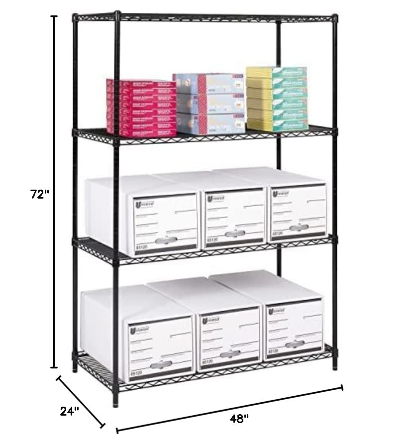 Safco Products 5294BL Industrial Wire Shelving Starter Unit 48" W x 24" D x 72" H (Add-On Unit and Extra Shelf Pack Sold Separately), Black