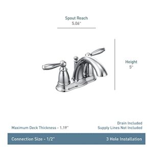 Moen Brantford Oil Rubbed Bronze Two-Handle Low Arc Centerset Bathroom Faucet with Drain Assembly, Bathroom Faucets for Sink 3-hole, 4-inch Wide Standard Setup, 6610ORB, 0.5