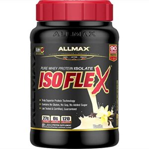 allmax nutrition - isoflex whey protein powder, whey protein isolate, 27g protein, vanilla, 2 pound