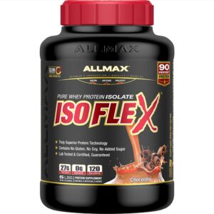 allmax nutrition - isoflex whey protein powder, whey protein isolate, 27g protein, chocolate, 5 pound