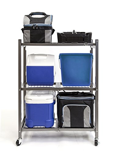 Origami 3 Shelf Foldable Storage Unit on 3" Caster Wheels, Unfolds in 5 Seconds, Holds up to 750 Pounds, Metal Organizer Wire Rack, 29" x 13" x 38", Heavy-Duty - Pewter
