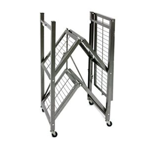 Origami 3 Shelf Foldable Storage Unit on 3" Caster Wheels, Unfolds in 5 Seconds, Holds up to 750 Pounds, Metal Organizer Wire Rack, 29" x 13" x 38", Heavy-Duty - Pewter