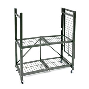 Origami 3 Shelf Foldable Storage Unit on 3" Caster Wheels, Unfolds in 5 Seconds, Holds up to 750 Pounds, Metal Organizer Wire Rack, 29" x 13" x 38", Heavy-Duty - Pewter