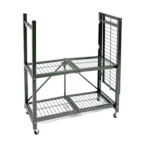 Origami 3 Shelf Foldable Storage Unit on 3" Caster Wheels, Unfolds in 5 Seconds, Holds up to 750 Pounds, Metal Organizer Wire Rack, 29" x 13" x 38", Heavy-Duty - Pewter