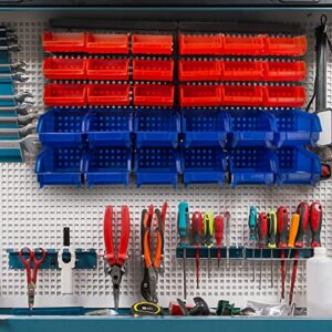 Wall-Mounted Garage Storage Bins - 30 Compartments for Garage Organization, Craft Supply Storage, Tool Box Organizer Unit by Stalwart (Red/Blue)