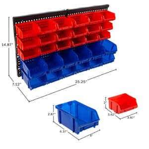 Wall-Mounted Garage Storage Bins - 30 Compartments for Garage Organization, Craft Supply Storage, Tool Box Organizer Unit by Stalwart (Red/Blue)